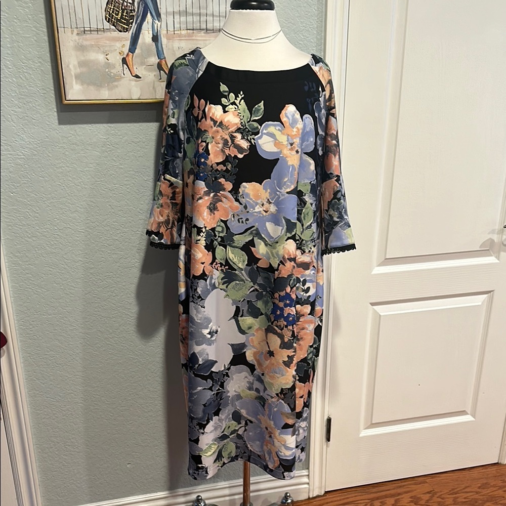 Navy Blue Sz 18 Floral Shift Dress